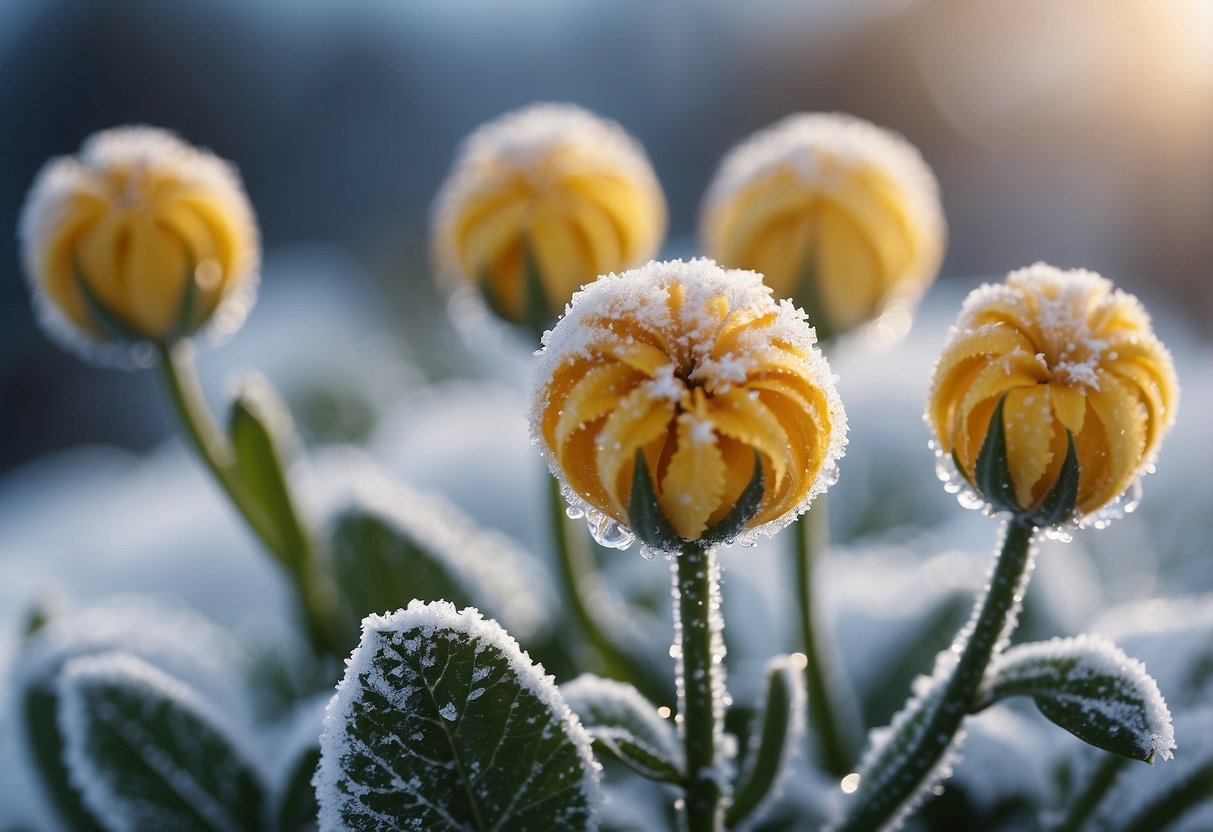 A variety of frozen flowers in different colors and shapes