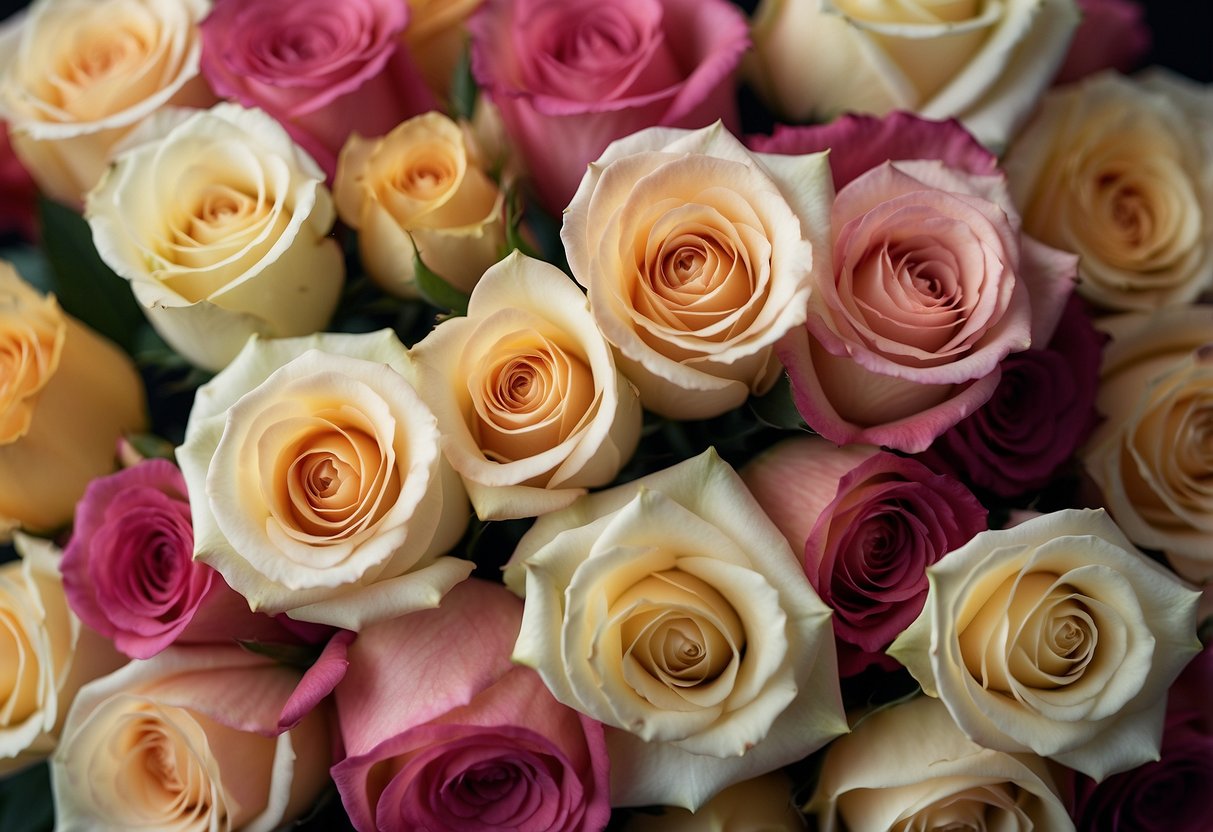 A variety of roses arranged in a symbolic pattern