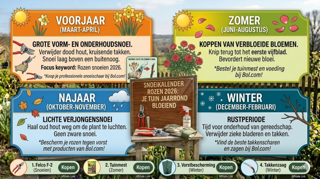 Rozen snoeikalender beginners 2026 per seizoen