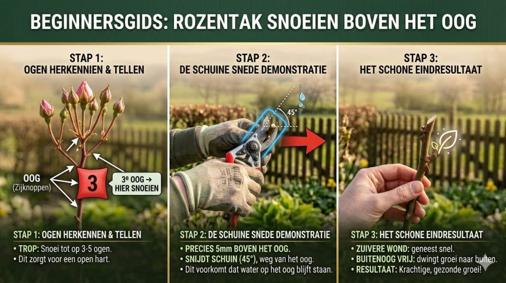 Rozen snoeien boven 3e oog — basis techniek beginners