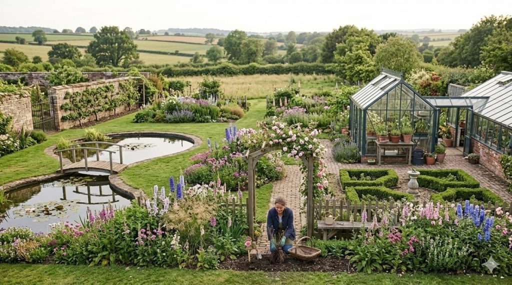 Rozenplanten tuin overzicht